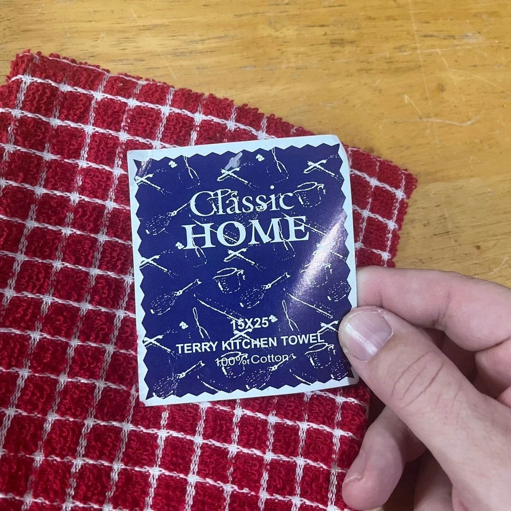 Classic Home Red White Windowpane Terry Kitchen‎ Towel 15x25 Farmhouse Vtg Style